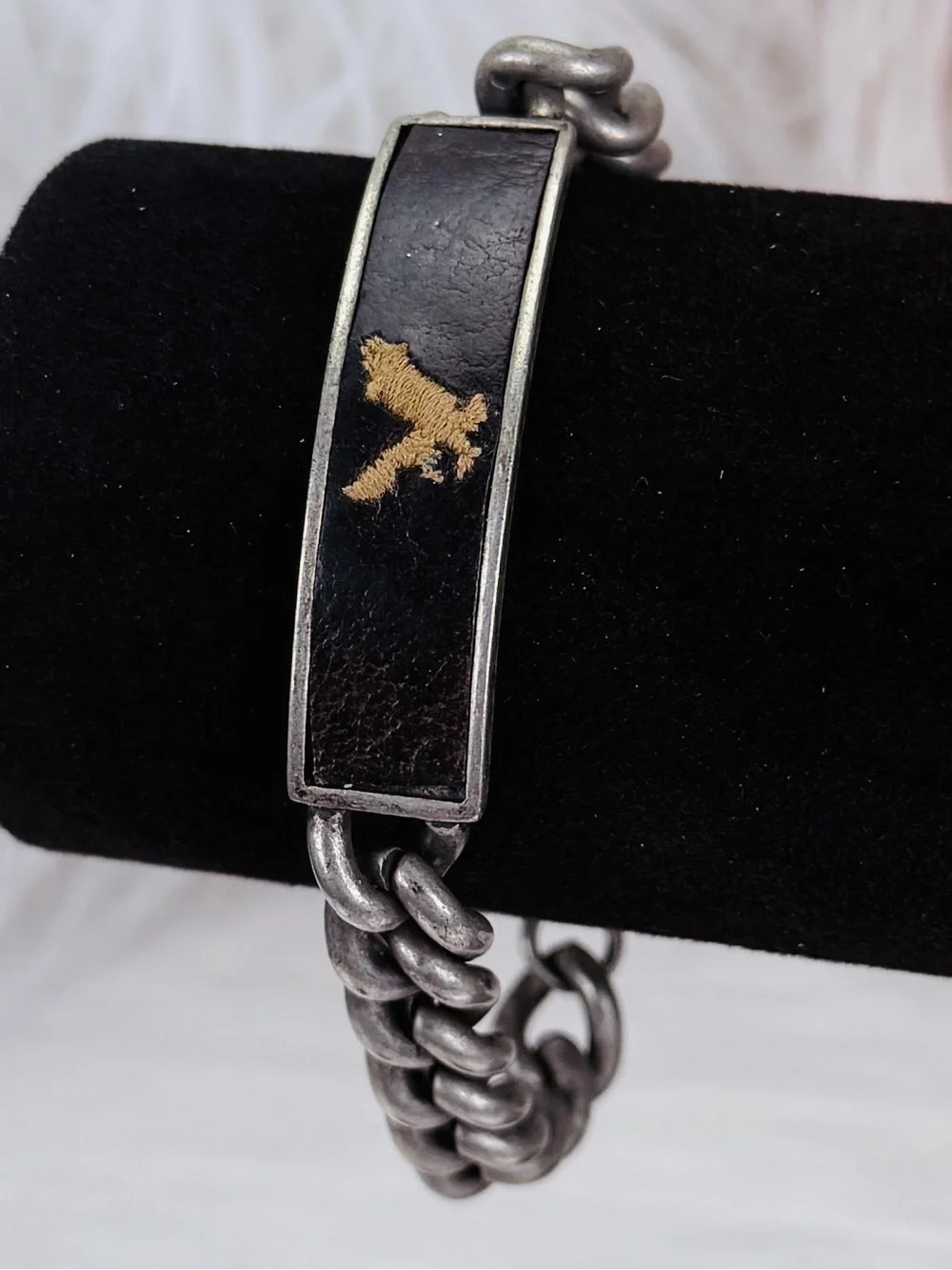 Vintage Aged Silvertone Chain Bracelet with Eagle Design